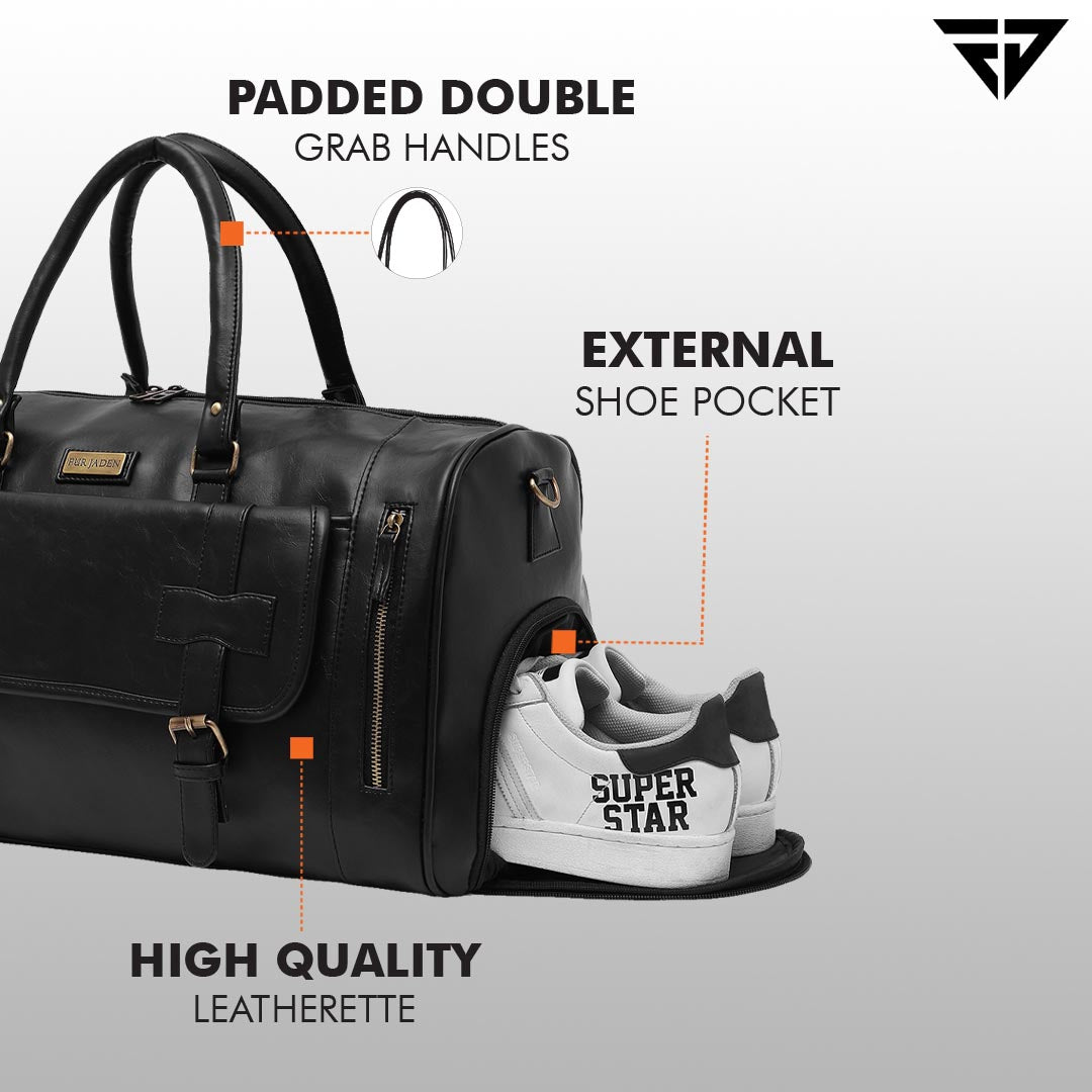Fur Jaden Black Travel Duffle Bag With External Shoe Pocket – Fur