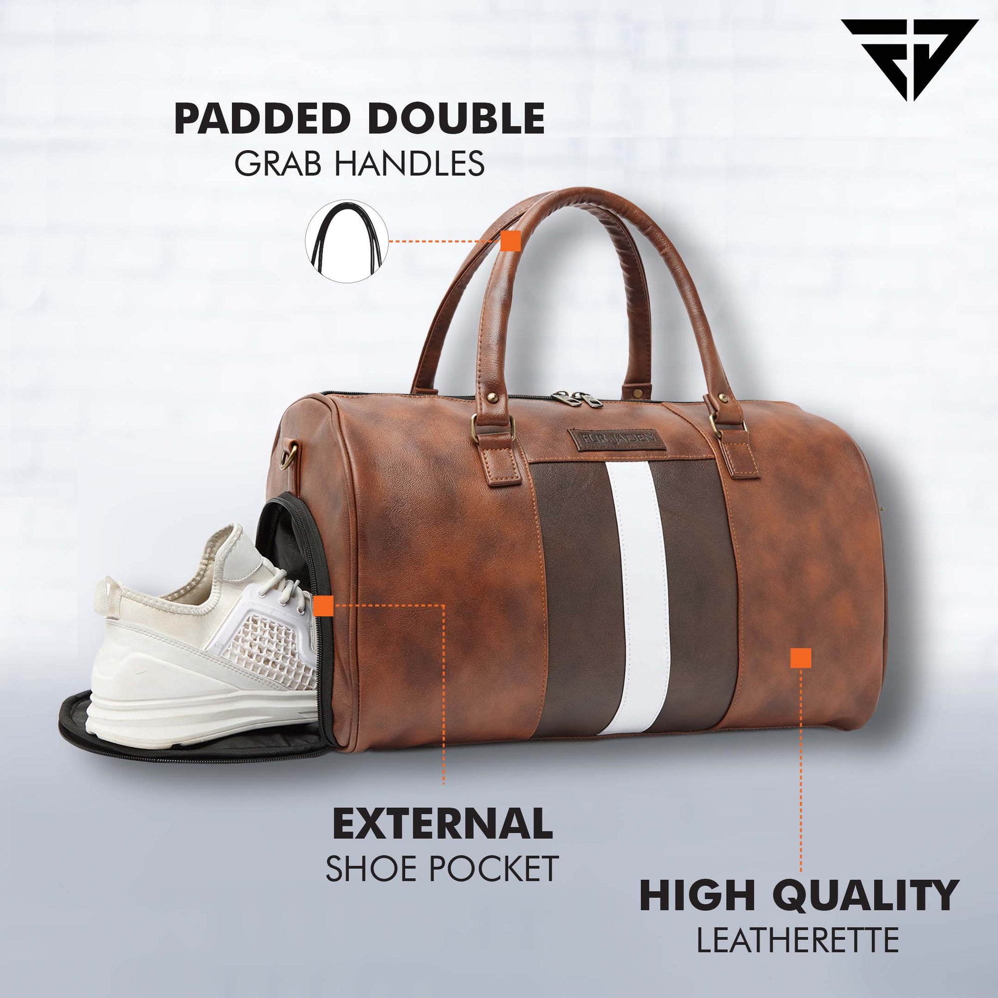 Fur Jaden Duffle Bags : Buy Fur Jaden Brown Textured Leatherette Duffle Bag  with External Shoe Pocket Online