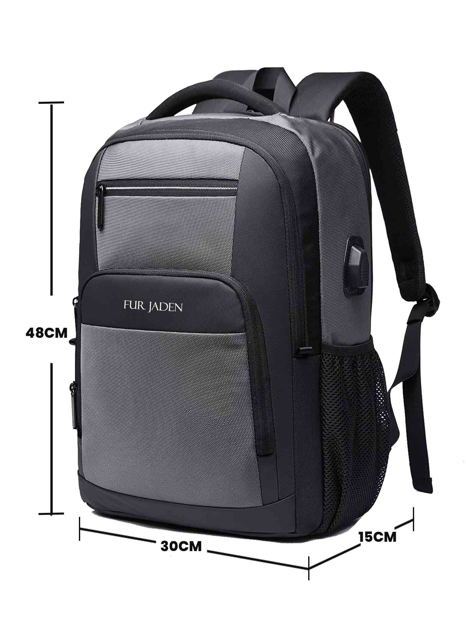 Fur Jaden Laptop Backpack with USB Port & Anti-Theft Back Pocket | Grey ...