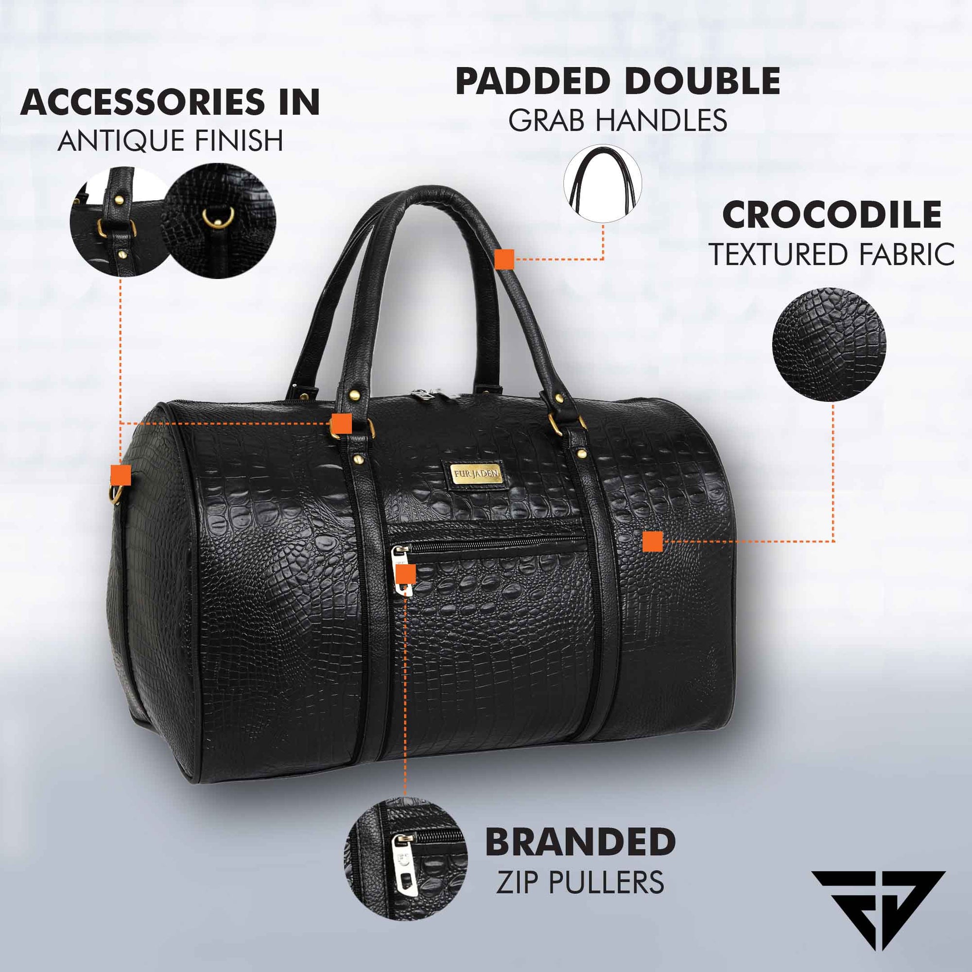 Kendall Conrad Crocodile Duffel Bag Black Extra Large Shoulder Bag