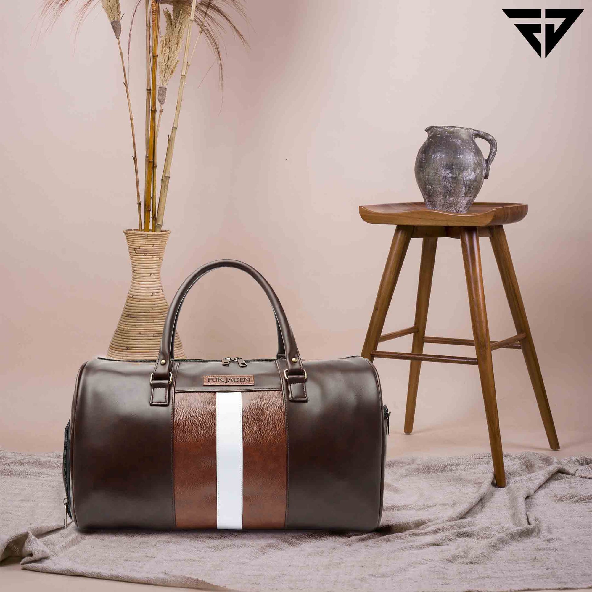 Fur Jaden Duffle Bags : Buy Fur Jaden Brown Textured Leatherette Duffle Bag  with External Shoe Pocket Online